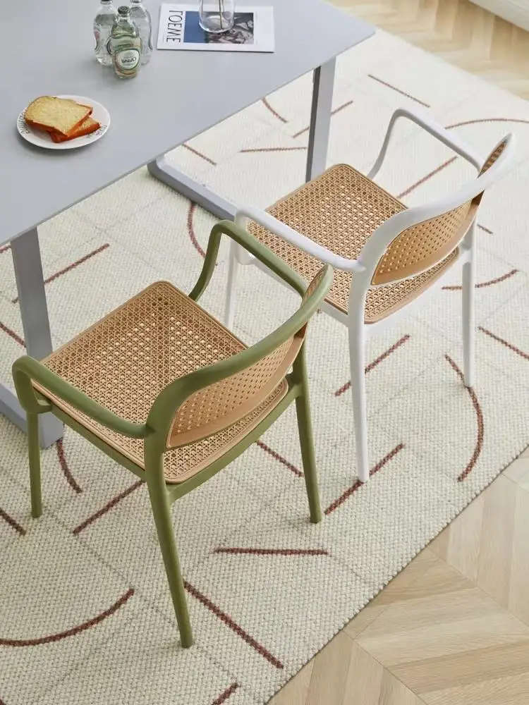 Smdi OEM/ODM nordic outdoor PE rattan plastic chair Modern simple household stackable backrest chair