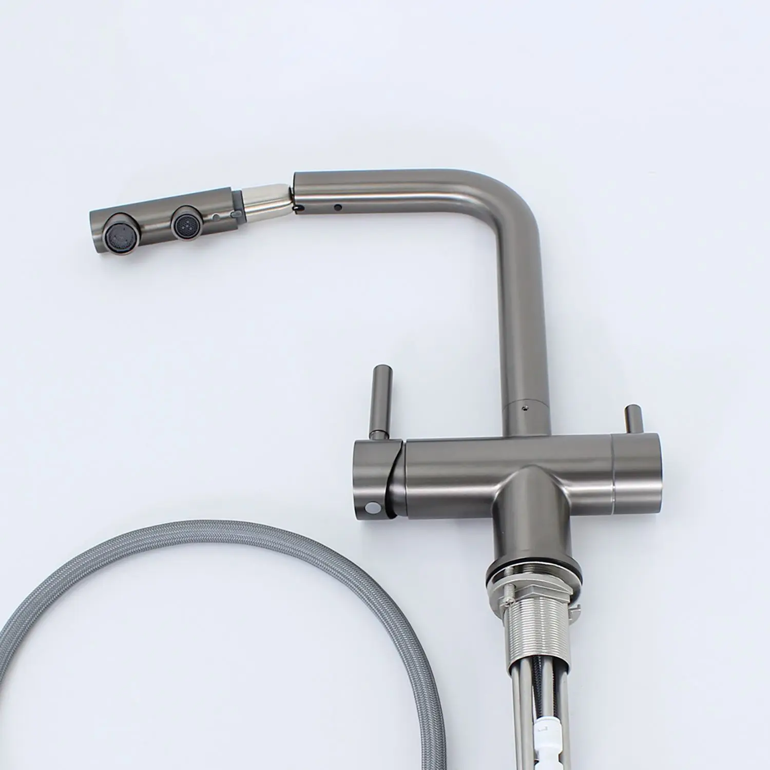 Lead Free Stainless Steel Pull Out 3 Way Kitchen  Filter Osmosis Taps Gray Metal 3 Wege Wasserhahnhousehold Ro System Faucet