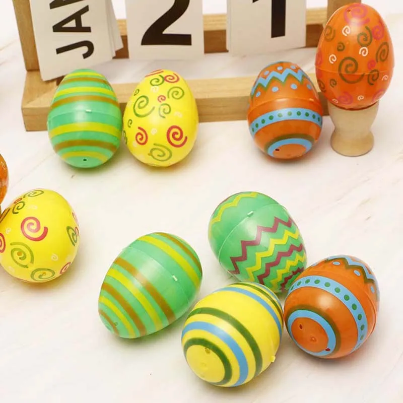 Easter Eggs Plastic Printed Fillable Easter Egg Party Favor Hunt Game Basket Stuffers Fillers Assorted Colors