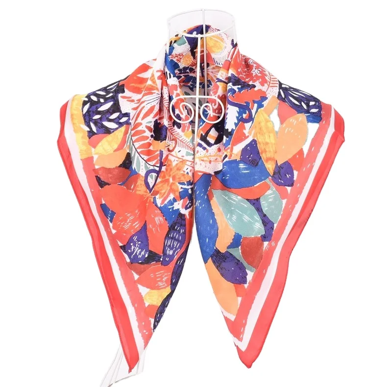 Fashion 27inches Ladies Floral Print Satin Bandana Silk Scarfs