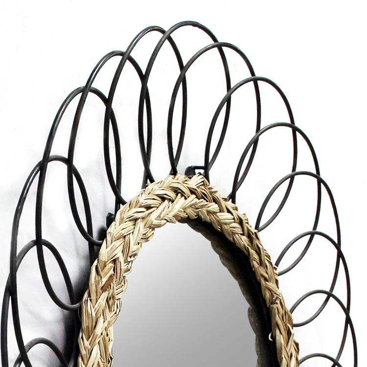 ARTMADE Gold Modern Luxury Mirrors Rattan Plaited Hanging Wall Art Nature Mirror Decor Wall Large Living Room Decorative Mirror