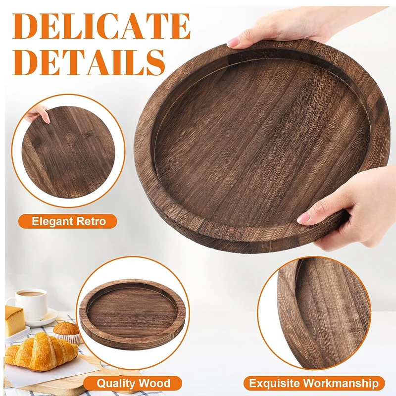 6 Pcs Farmhouse Wooden Tray Serving Round Tray Decorative Candle Holder Trays for Vintage Centerpiece Home Decor Coffee Table