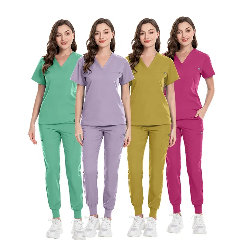 2024 New Custom Lemon Color Surgical Uniforms Stretchy Fabric All Seasons Factory Supply Unisex Nurse Scrub With Jogger Pants
