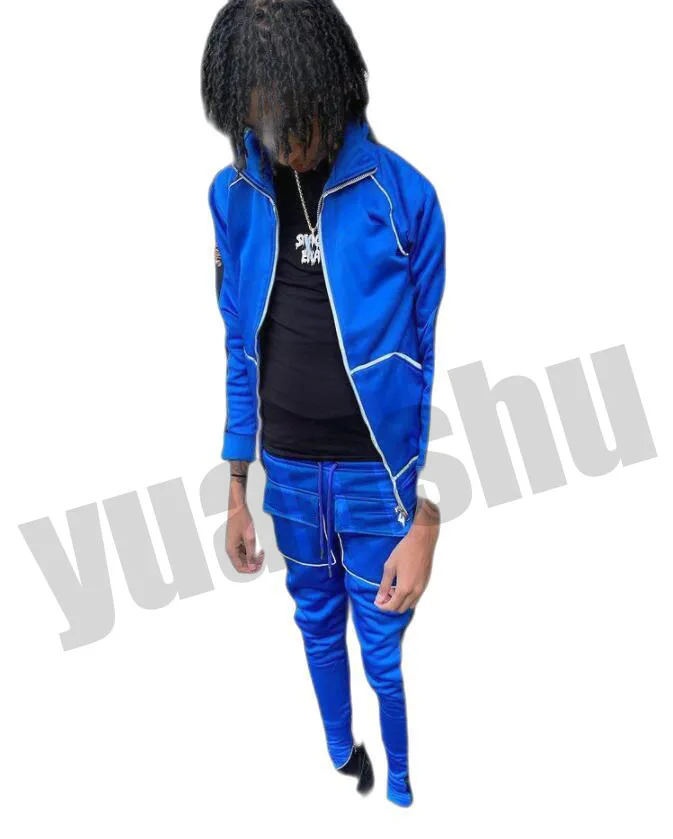 Custom men high quality streetwear Sweatsuit striped 3m reflective tracksuit