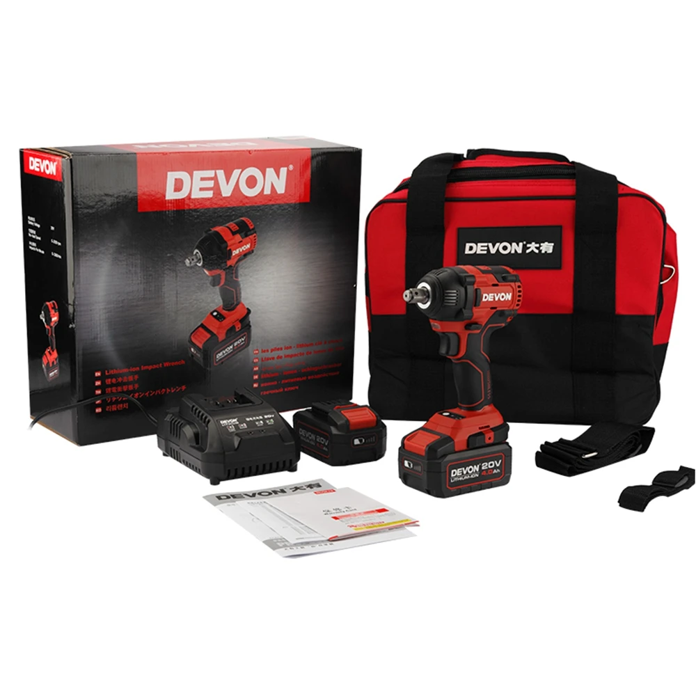 DEVON Electric Brushless Lithium Battery Wrench 20v Cordless Electric Wrench Hand Jackhammer Impact Wrench 350NM