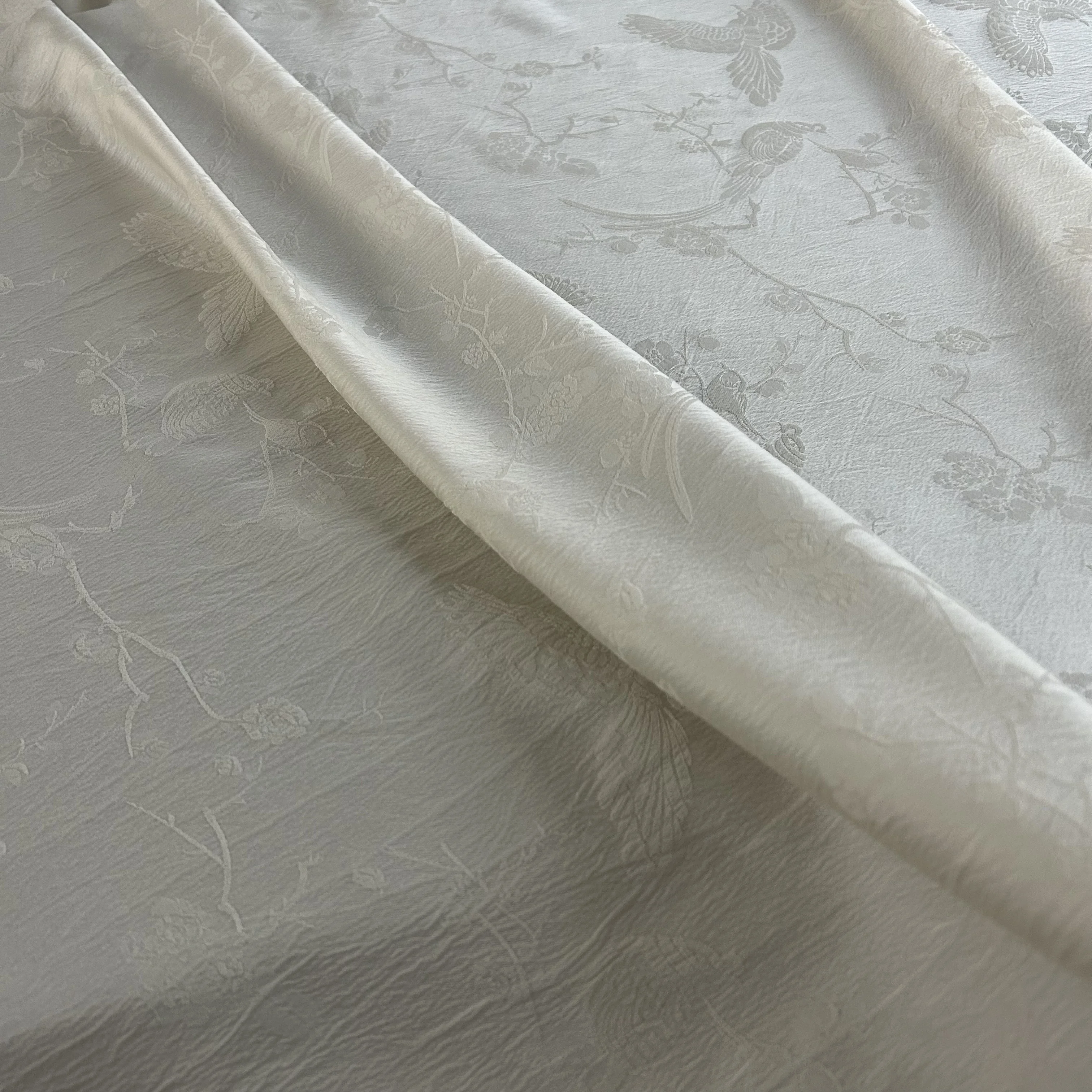 3314 Acetate Like Satin Embossed Jacquard Fabric With Singing Birds & Fragrant Flowers Embossing Pattern For Cheongsam Dresses
