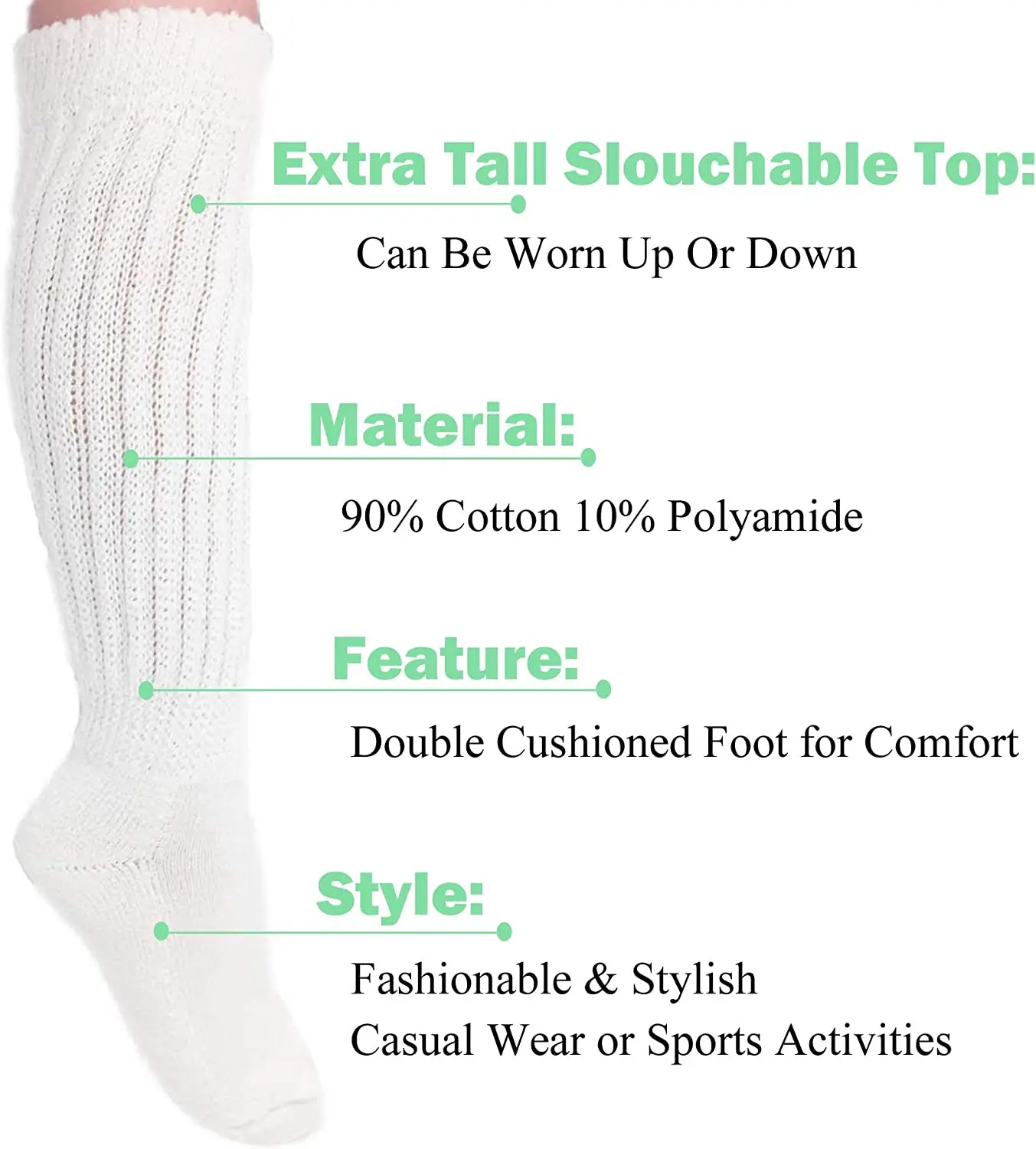 Slouch Women and Men Extra Tall Heavy Cotton Socks