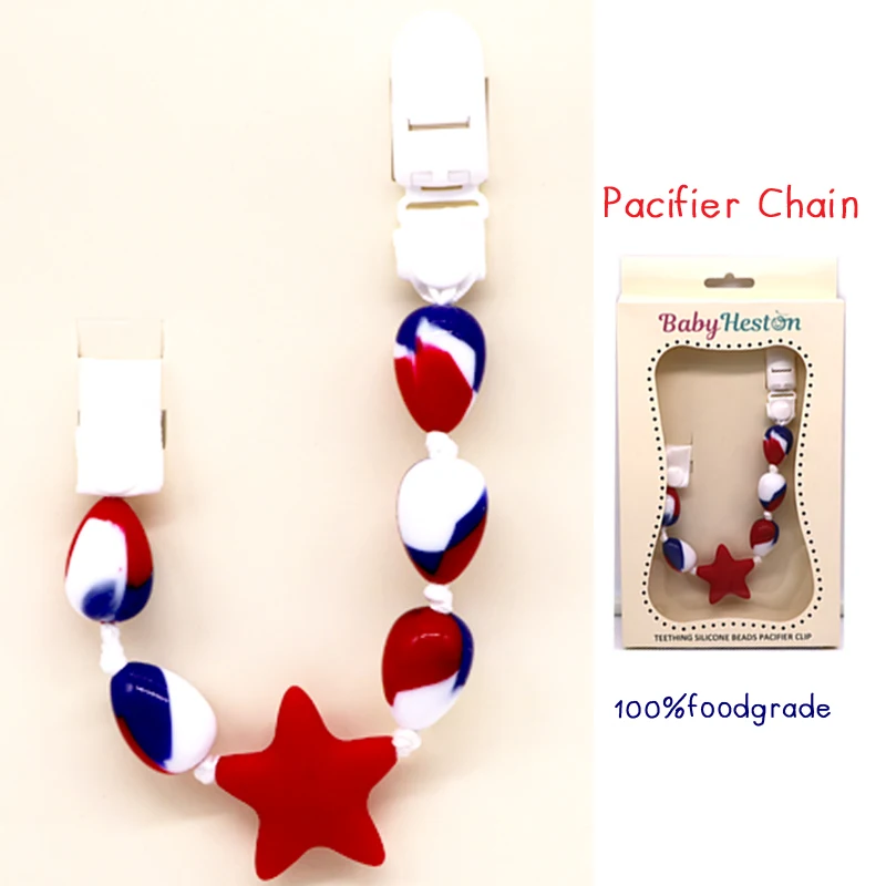 Chewable Soft Baby Pacifier Clip Beads Teether Toys Silicone Pacifier Clip