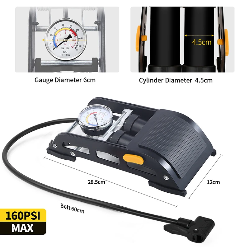 The factory directly supplies Baimei foot-on high-pressure double-barrel pump, convenient car, motorcycle, bicycle, household