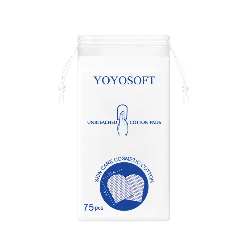 YoYoSoft Manufacture Sell Private Labeling Unbleached Pure Cotton Pads Disposable Pocket cosmetic Pad 75pcs