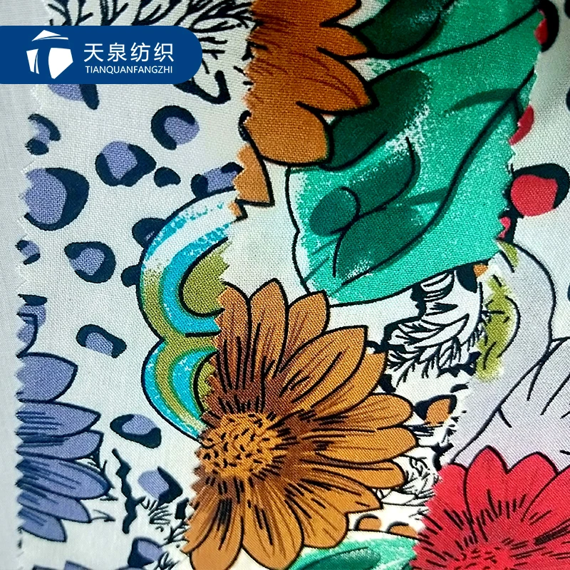 summer dress woven gold leaf 50 rayon and spandex  44 tencel 6 polyester emf printed  fabric with polyester for dera 105g