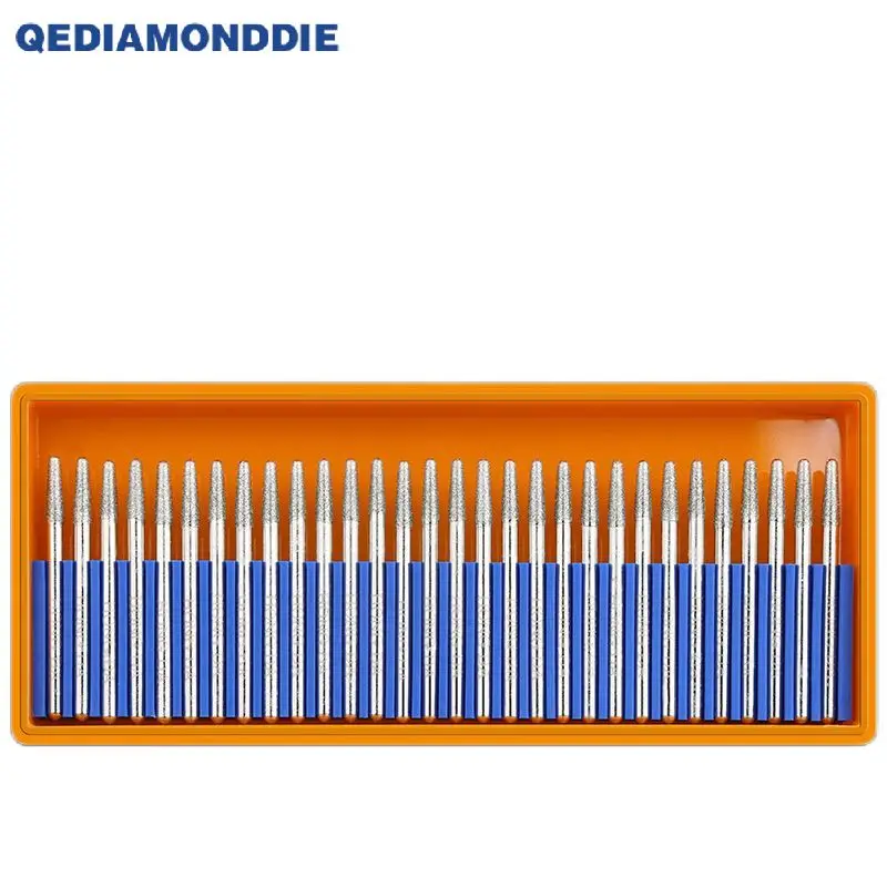 30 pcs / set Diamond Coated Grinding Head Rotary Tool 3mm Shank Diamond Gring Bits Burr Mounted Points for Engraving Carving