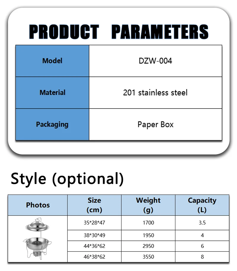 FTS food warmer restaurant catering equipment stainless steel buffet round with hanging lid silver china supplier chafing dish