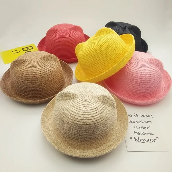 Fashion Ears Straw Hats Kids Beach  Caps Baby Hats For Girls Bucket Hat Boys Cap Children Sun Summer Cap