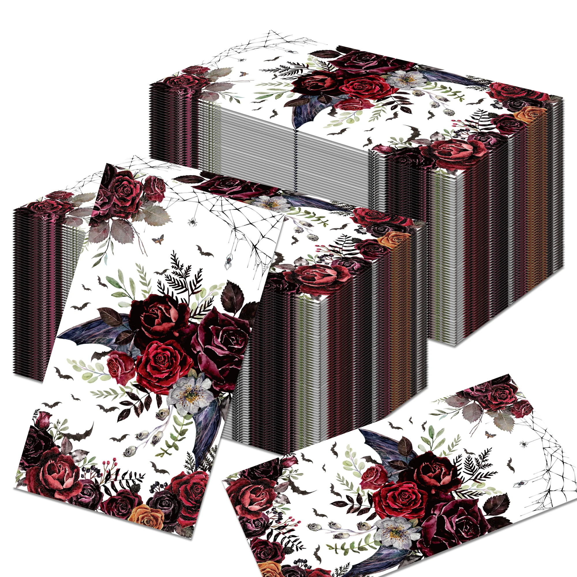 Huancai 20 PCS Halloween Guest Napkins Bat Rose Disposable Paper Dinner Napkin Bathroom Hand Towels for Halloween Party Supplies