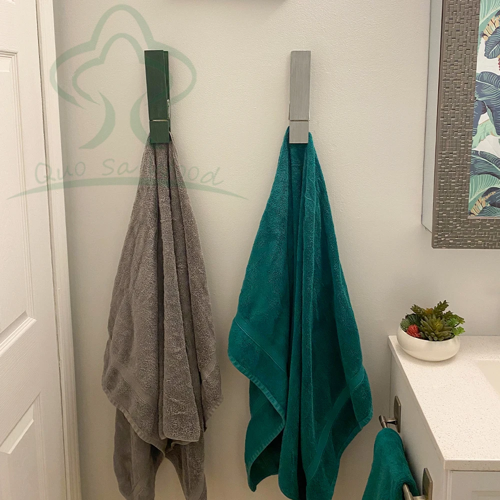 Jumbo Clothespin Bathroom Towel Holder Rustic Farmhouse Wooden Towel Racks for Bathroom Laundry Decor