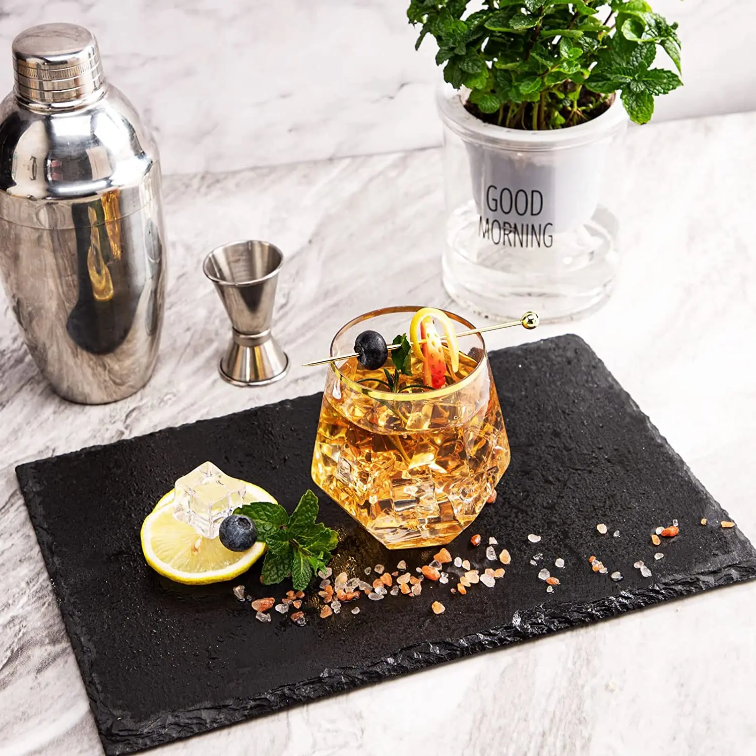 Gold Diamond Shaped Plastic Stemless Wine Glasses Disposable 12 Oz Clear Plastic Whiskey Glasses for Birthday, Weddings