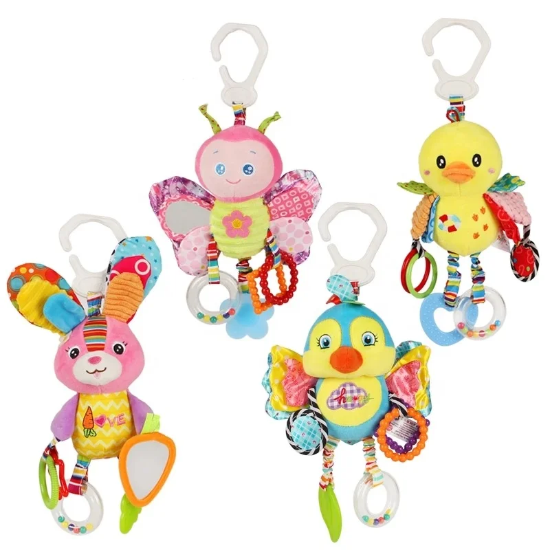 Newborn Baby Plush Stroller Hanging Toys Baby Rattles Mobiles Cartoon Animal Doll Crib Hanging Bell Educational Toys 0-12 Month