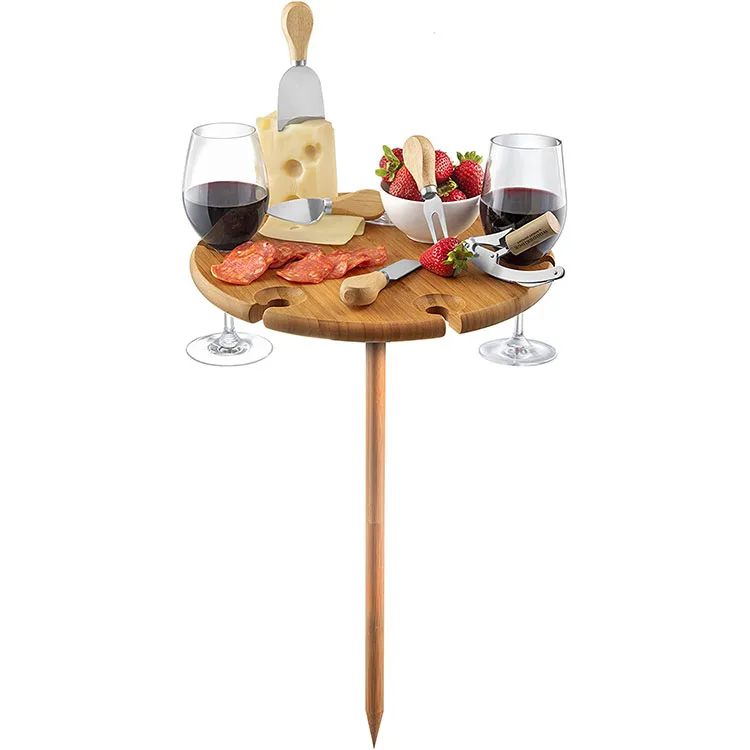 Portable Camping Desk Small Hiking Fishing Bamboo Folding Picnic Table Wine Outdoor Wooden