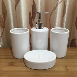 4Pcs Nordic Empty White Ceramic Lotion Bottle Soap Dispenser Toothbrush Holder Cup Bathroom Products Accessories Set