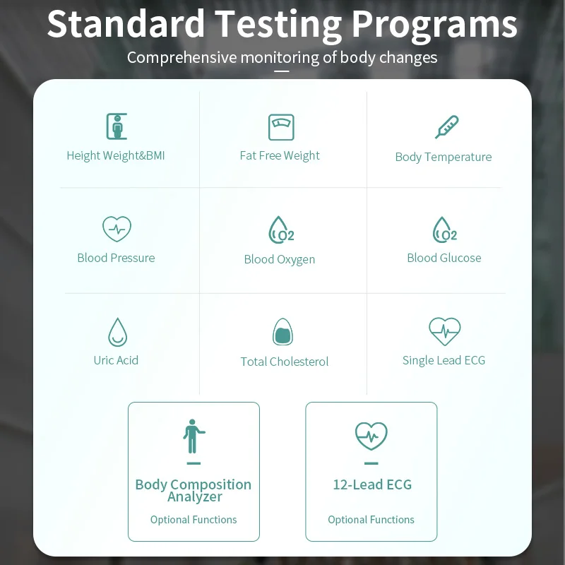 Commercial medical device blood pressure monitor for hospital ecg machine analysis camera telemedicine kiosk