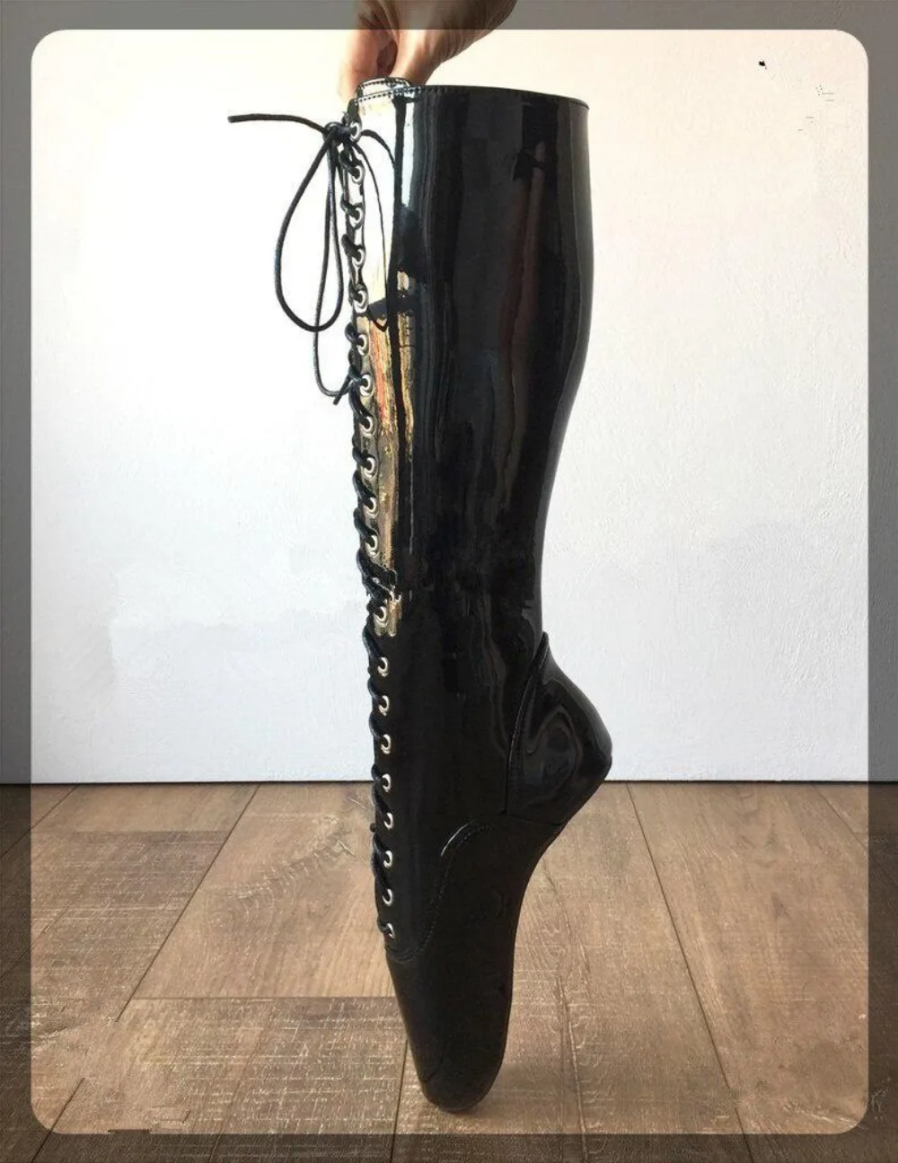 18Cm Bondage Footwear Ballet High Heel Mid Calf Boots Women Stilettos Lace Up Side Zippers Shoe Fetish BALLET Plus Siz Fashion