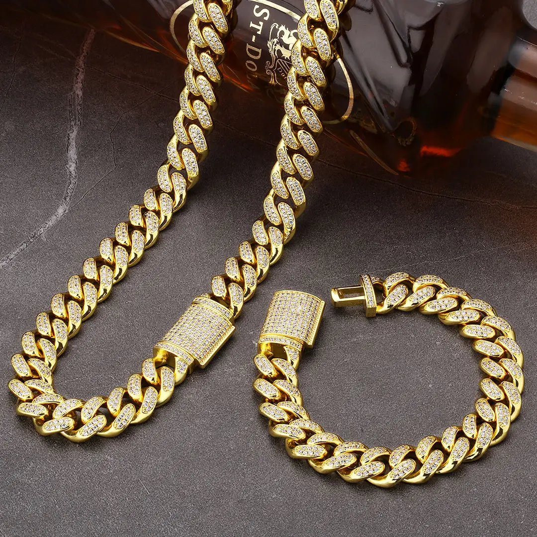 Iced Out VVS-FG Natural, Cvd Moissanite Diamond 9K 10K 14K Gold Cuban Link Chain Necklace Cuban Chain at Wholesale Cheap Price/