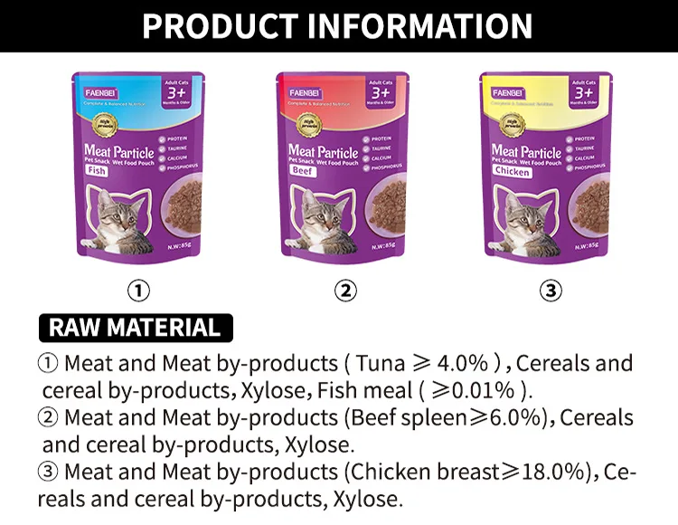 Premium Quality Wet Cat Food Beef Chicken Fish Granule Form Snack Meat Cats Premium Packaging Beef Chicken Fish Wet Cat Snacks