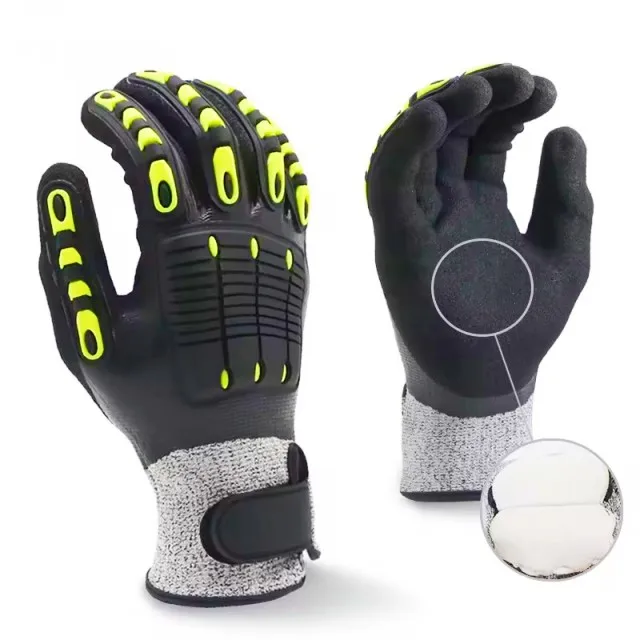 Heavy Duty Nitrile Coated TPR Anti Impact Sandy Nitrile Coated Gloves Cut Resistant Knitted Dipping Gloves