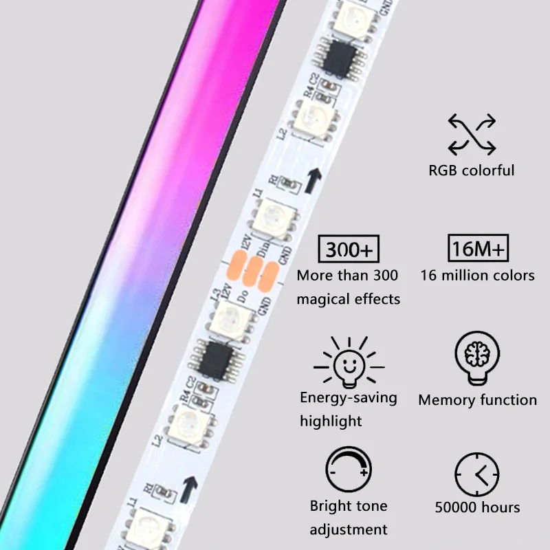 RGB LED Adjustable Height Dim 160cm Modern Floor Lamp with Remote Metal Standing for Living