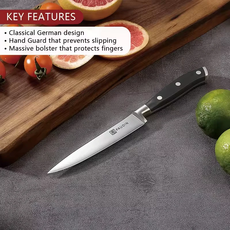 Paudin 5 Inch Professional German design High Carbon Steel Kitchen Knife With ABS Full Tang Handle Kitchen Utility Cutter Knife