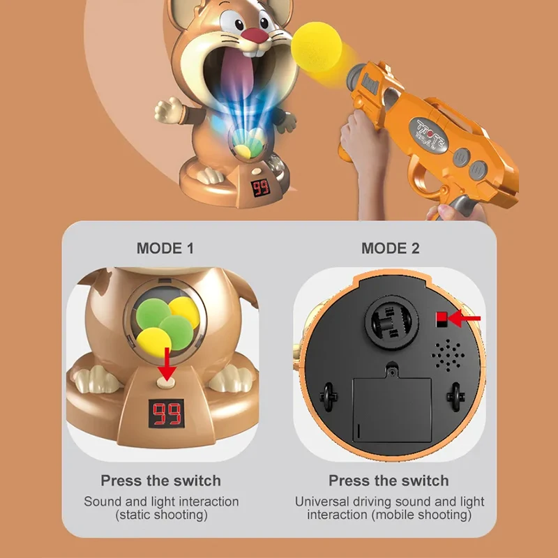 Kids Walking Mobile Squirrel Moving Hamster Target Toys Interaction Feeding Game EVA Soft Ball Shooting Toy Guns Airsoft