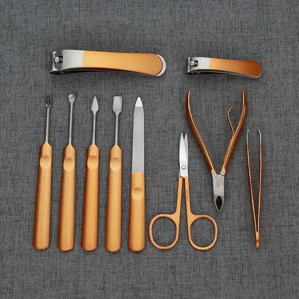 10 pcs nail clipper manicure pedicure grooming kit in leather PU case