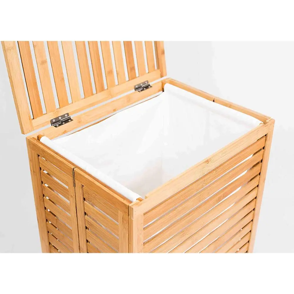 Folding Bamboo Wooden Laundry Hamper Storage Basket