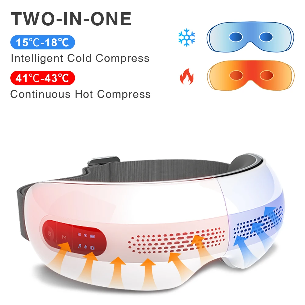 Wireless Bluetooth Music Eye Massager Foldable Design with USB Charging Hot Cold Therapy Airbag Kneading & Compress Features