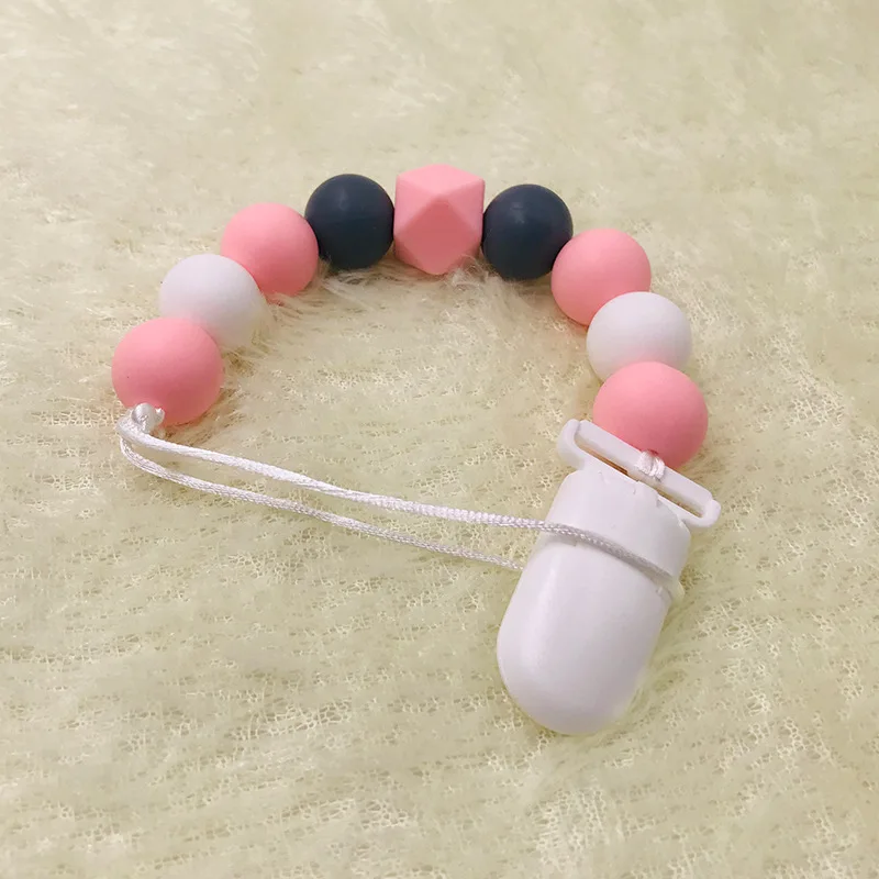 New Products Baby Bead Pacifier Clips, Silicone Bead Baby Pacifier Clip Holder, Silicone Pacifier Chain teething