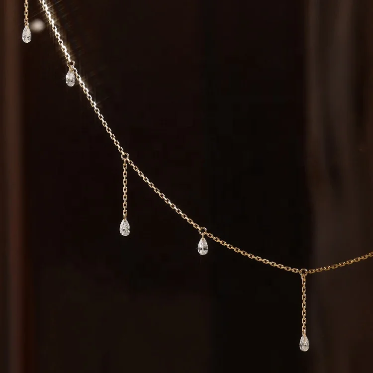 Top Selling  Starry Necklace 0.55 CT Real Diamond Raindrop Drillhole diamond 18k Solid Gold  Diamond Necklace Manufacturer