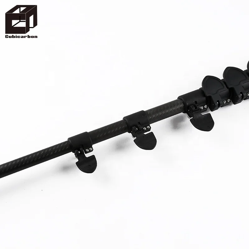 High stiffness 15m 3k twill matte  fiberglass or fiber carbon telescopic extension pole with quick locking clamps