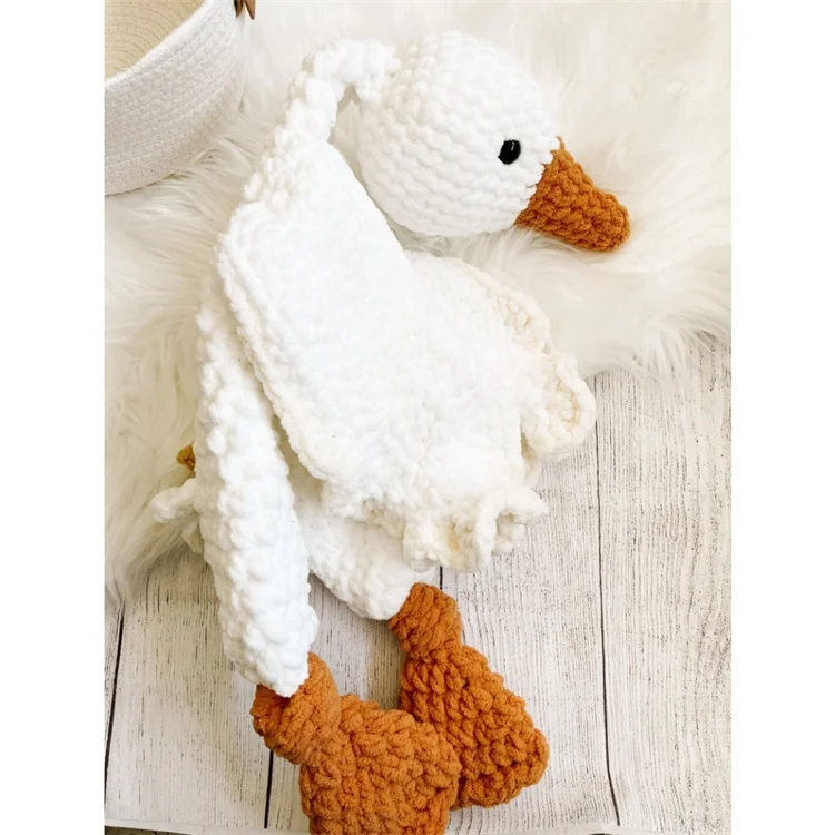 Baby Cuddle Blanket Chenille Yarn Goose Lovey Handmade Crochet Baby Snuggle Animal Large Goose Plush Toy
