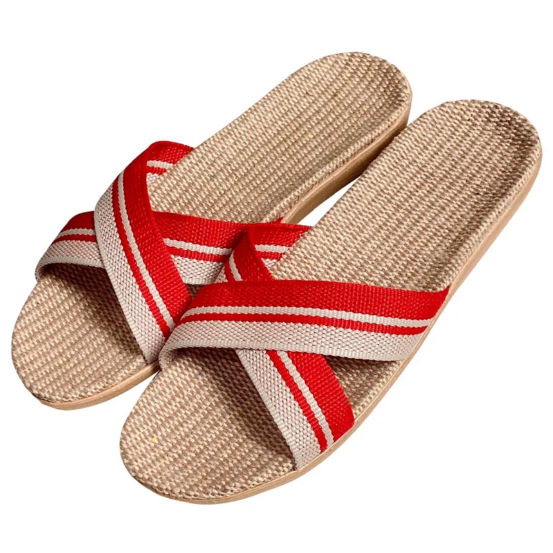 Youerkang New Cross home sandals home indoor non-slip linen slippers men and women non-slip soft slippers
