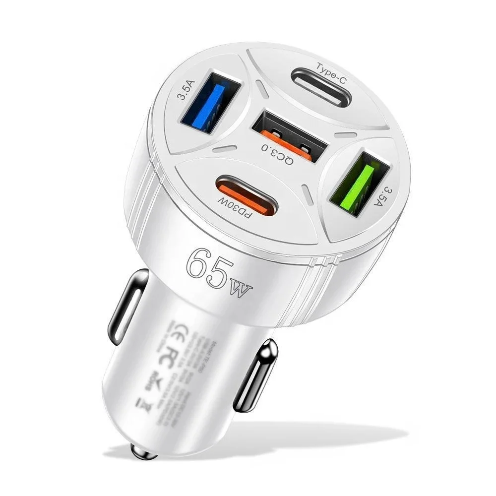 65W USB Car Charger Fast Charging 5 Ports PD Type C Car Phone Charger Adapters For Phone Xiaomi Samsung Quick Charger In Car