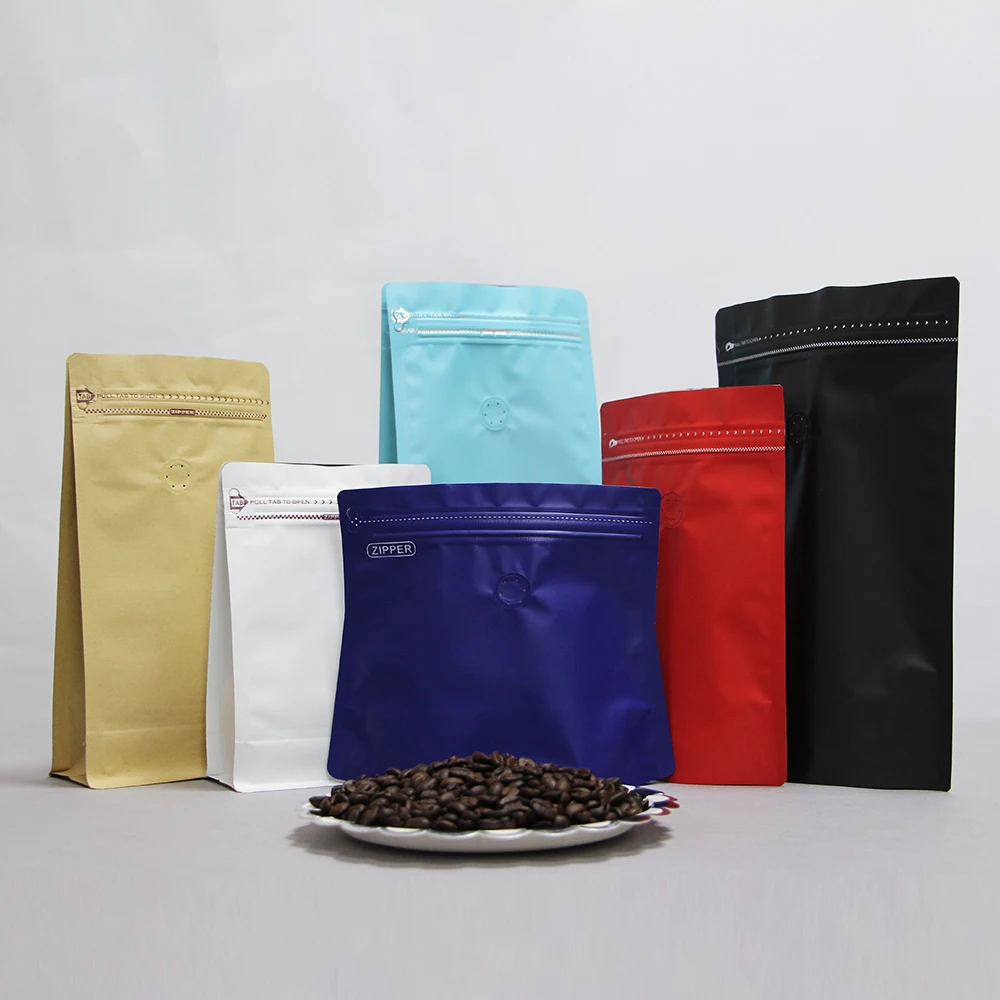 Custom Printed Matt Black Aluminum Foil 125g 250g 340g 500g 1kg 12 oz Plastic Flat Bottom Coffee Packaging Bag With Air Valve