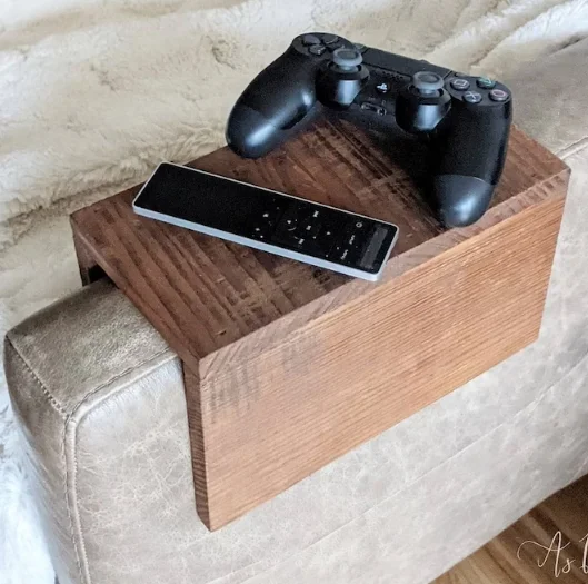 Rustic Wood Sofa serving Armrest Tray Couch Arm Portable Unfoldable Side Table TV Gamer Remote Sofa Butler For Living Room
