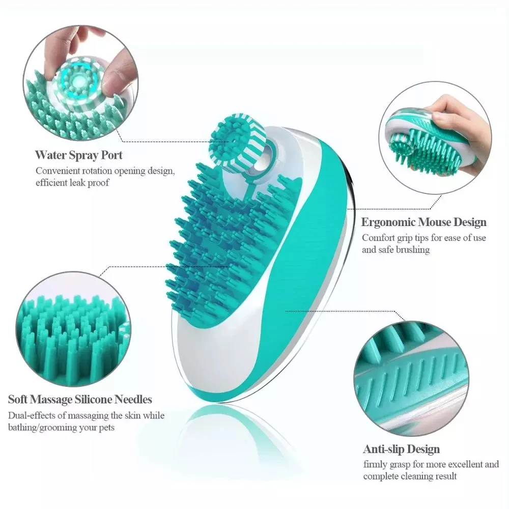 Pet Shower Brush Bath Massage Brush,Shampoo Dispenser for Pet Grooming Deshedding Soft Silicone Bristles