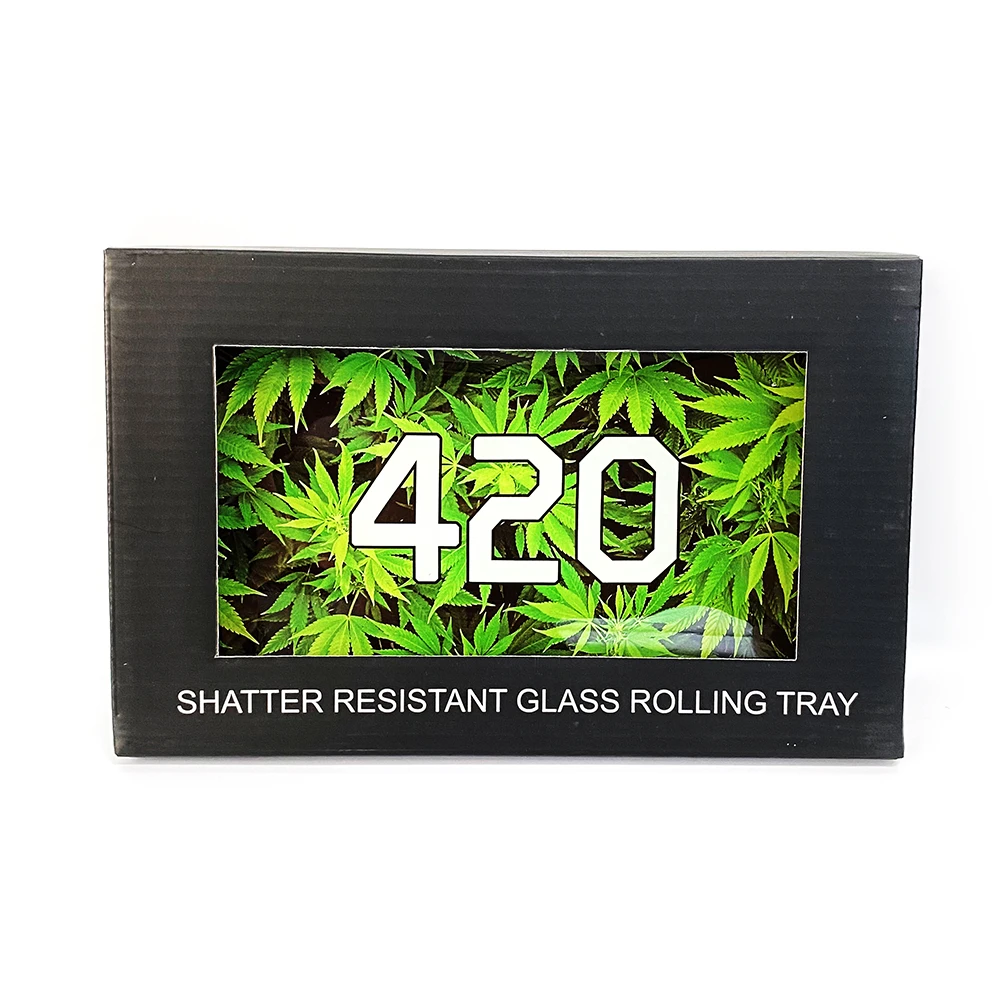 255*155mm Rectangle Glass Tray Custom Pattern Premium Shatter Resistant Glass Rolling Tray