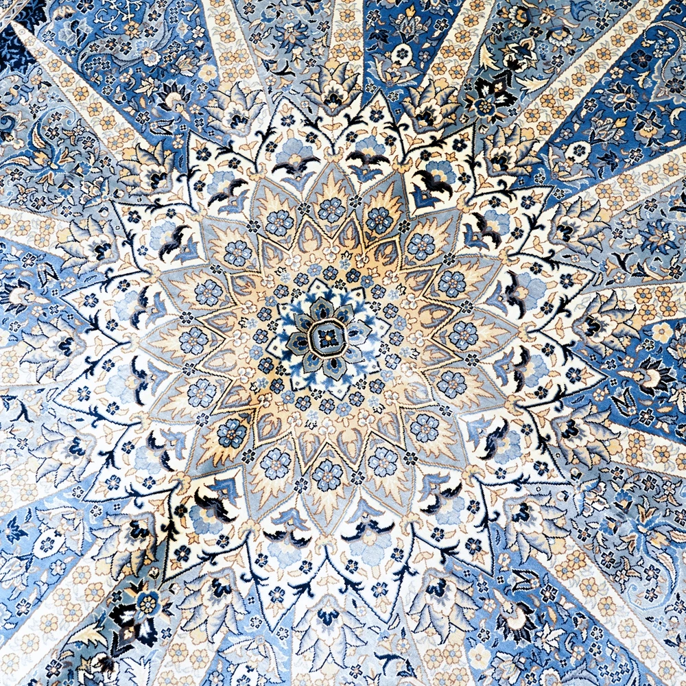 Pure Silk Handmade Turkey Dubai Indian Factory Samarkand Blue Turkish Carpet for Living Room