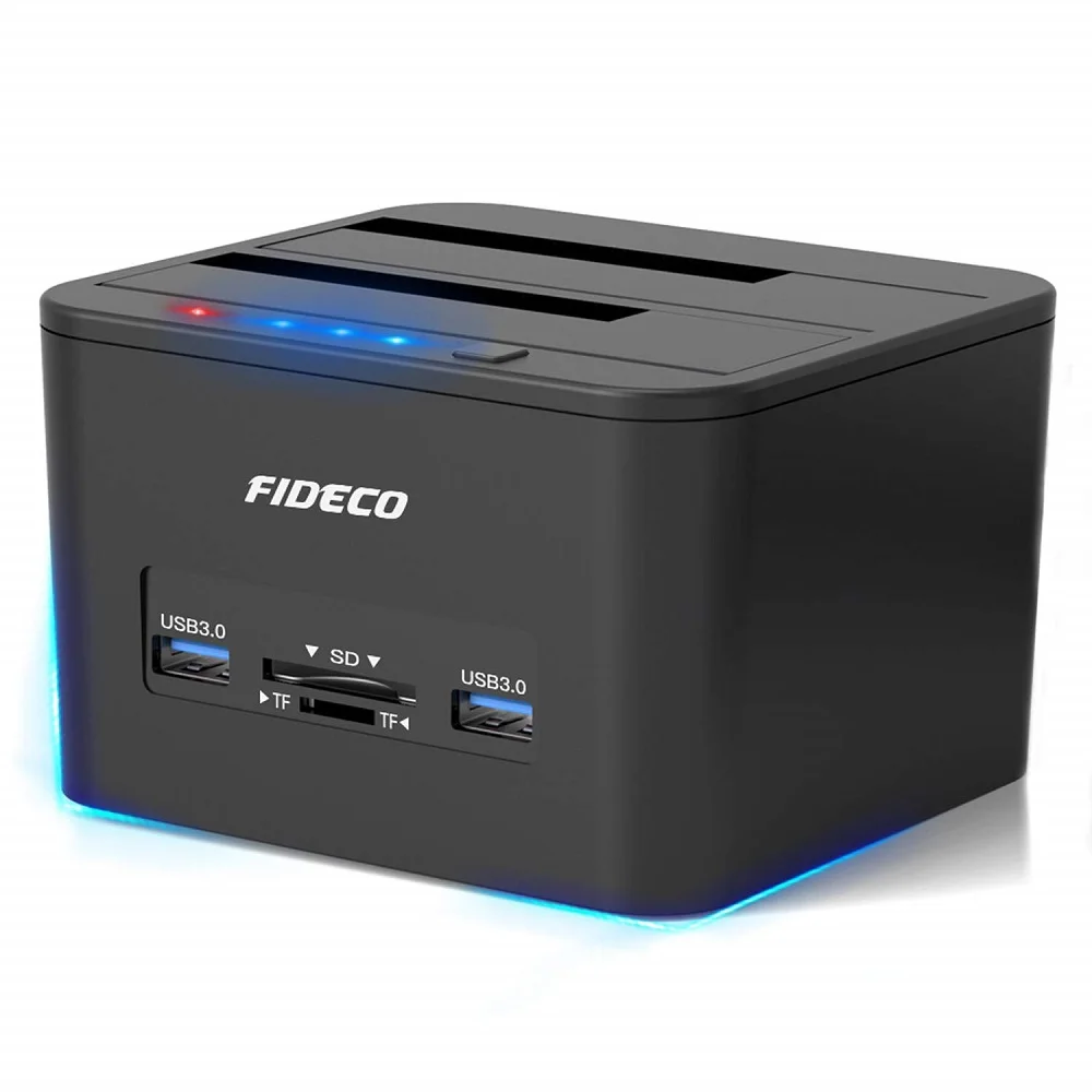 FIDECO All in One Multifunction Usb Duplicator Dual Bay Sata Hard Drives Disk Dock Clone Usb 3.0 Hdd Docking Station Clone