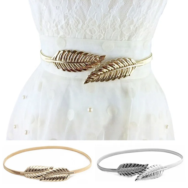 Wholesale womens fashion accessories gold plated leafs buckle metal flexible waist belts tendencias 2023