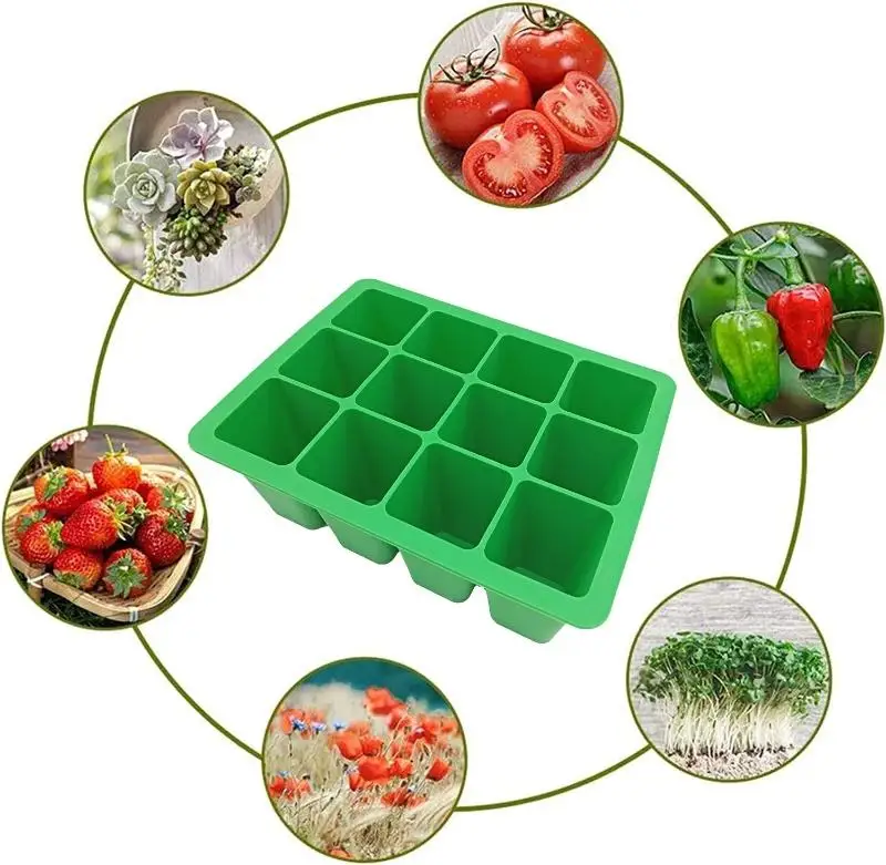 Reusable Gardening Flower Plant Starter Herb Tray Silicone Seed Starting Trays Seed Growing Tray