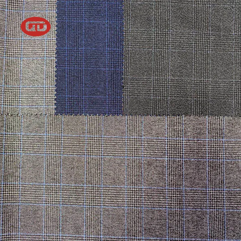 High quality New style china factory  fancy suiting polyester viscose check plaid  tr suiting fabric for men